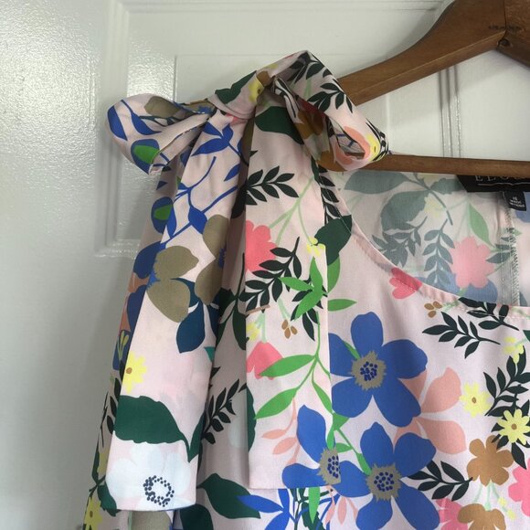 Eloquii Shoulder Tie Pastel Multi Color Floral Blouse with Long Sleeves Size 16 - Picture 4 of 10